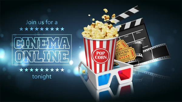 Werbung Für Die Filmbranche Film Popcorn Gläser Und Tickets Auf — Stockvektor