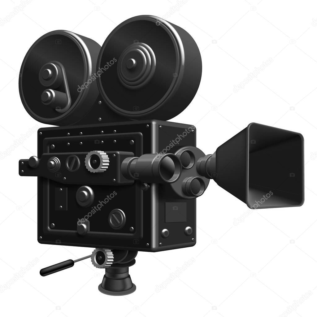 Movie projector on a white background. 3D vector. High detailed realistic illustration