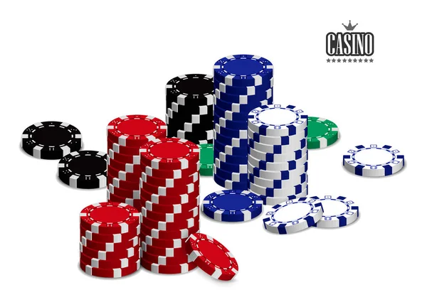 Fiş üzerinde beyaz bir backgr oynayan bir dizi ile Casino reklam — Stok Vektör