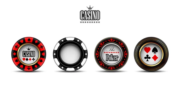 Casino reklam med en uppsättning spela marker på en vit bakgrunds — Stock vektor