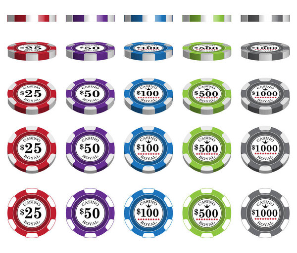 Casino advertising with a set of playing chips on a white backgr