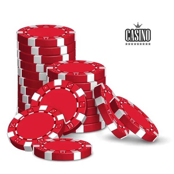 Casino de publicidad con un conjunto de fichas de juego en un fondo blanco — Vector de stock