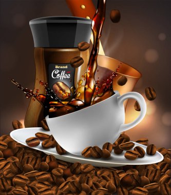 Kahve ve splash etkisi fincan kahve reklam tasarımı