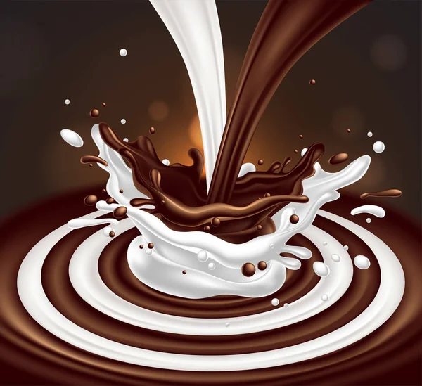 Koffie met melk. Splash effect. 3D-vector. Hoog gedetailleerde reali — Stockvector