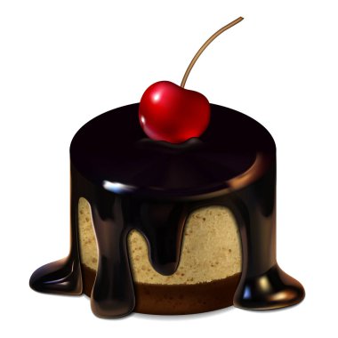 Pasta çikolata sosu ile tepesinde ve che ile dekore edilmiş