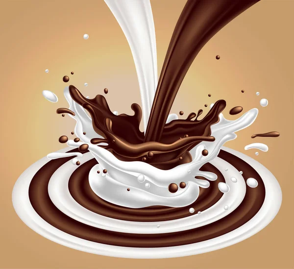 Café con leche. Efecto de salpicadura. Vector 3D. Alto detalle reali — Vector de stock