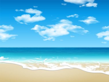 Yaz manzarası. Sahil ve kumlu plaj. 3b vektör. Yüksek deta