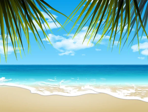 Summer landscape. Seashore and sandy beach. 3D vector. High deta — Stock Vector