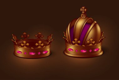 Farklı şekillerde iki altın imparatorluk taç bir dizi. 3d vekto