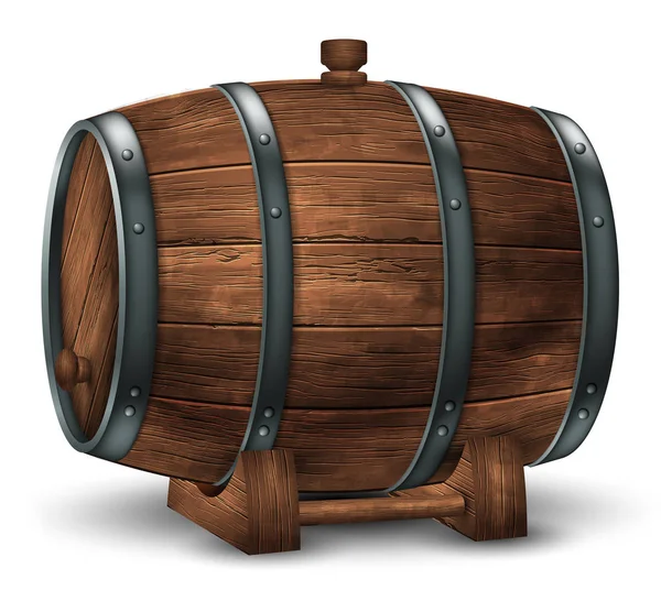 Wooden barrel for wine or other drinks, studded with iron rings — Stock Vector