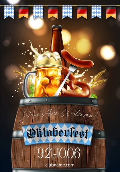 Publicidad del festival de la cerveza tradicional Oktoberfest. Altamente. — Vector de stock