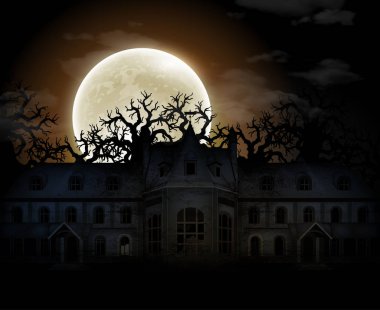 Büyük arka planda eski ev ile Halloween arka plan
