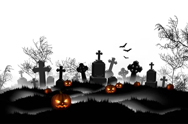 Halloween background with a cemetery. High detailed realistic il — Stock Vector