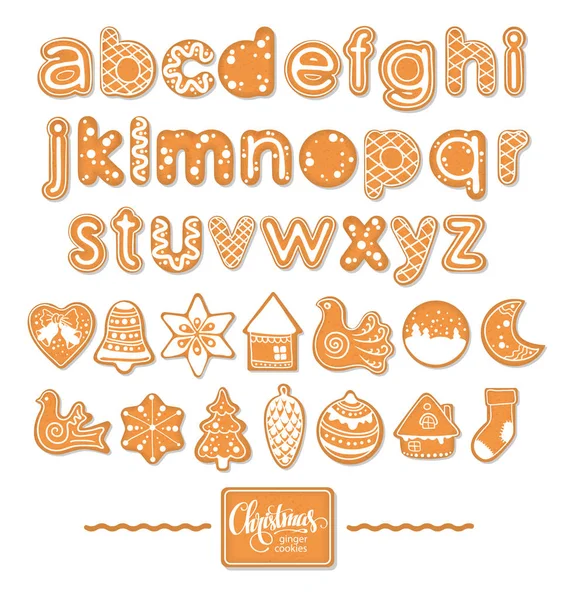 Set of Christmas gingerbread cookies in the form of alphabet let — Stock Vector