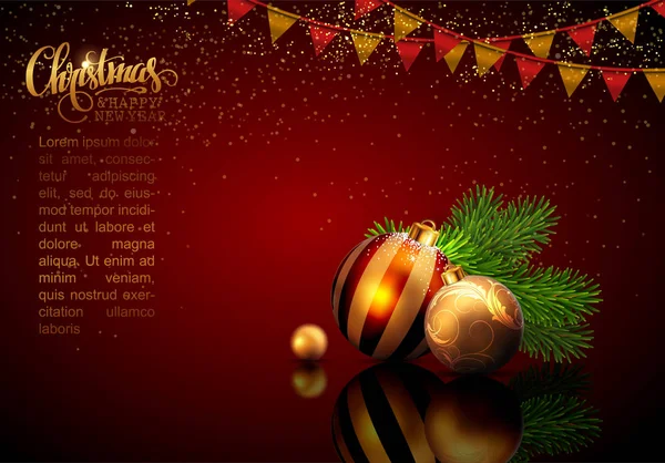 Cartão de felicitações Feliz Natal e Feliz Ano Novo. Bolas douradas a Gráficos Vetores