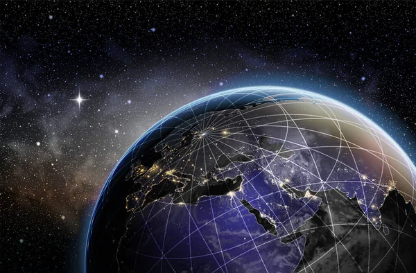 夜空を背景にした惑星地球 非常に現実的なイラスト — ストックベクタ