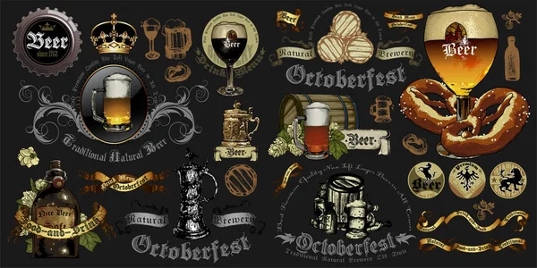 Conjunto Elementos Sobre Tema Cerveza Oktoberfest Festival Para Diseño — Vector de stock