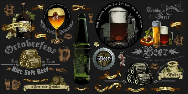 Conjunto Elementos Sobre Tema Cerveza Oktoberfest Festival Para Diseño — Vector de stock
