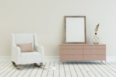 komodin ve resim çerçeveleri ile modern koltuk