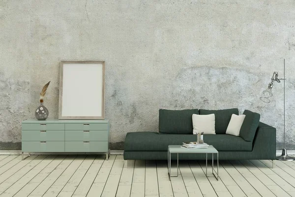 Zielona sofa we współczesny Skandynawski design — Zdjęcie stockowe