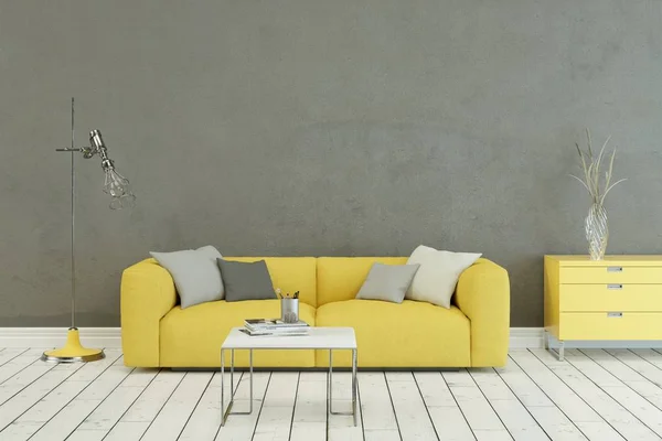 Sofá amarillo en diseño escandinavo moderno — Foto de Stock