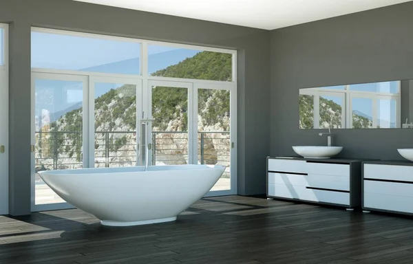 Modern szürke fürdőszoba belső 3d megjelenítési modell akár — Stock Fotó