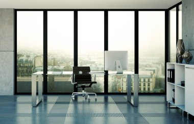 Modern ev ofis iç tasarım 3d render