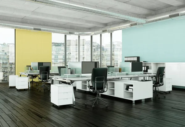 modern large office interior Desing 3d Rendering