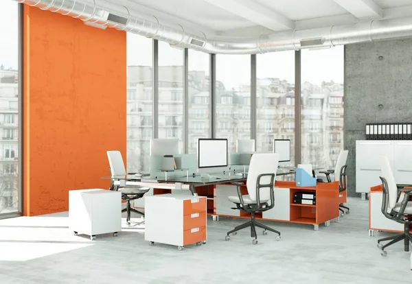 Moderna stort kontor interiör design 3d-Rendering — Stockfoto