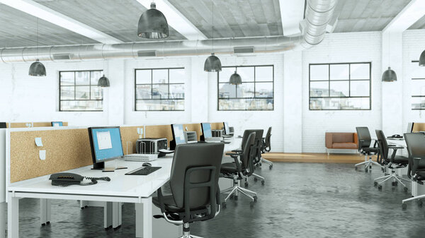 modern large office interior Desing 3d Rendering