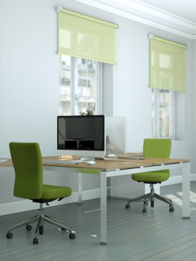 Modern yeşil ev ofis iç tasarım 3d render