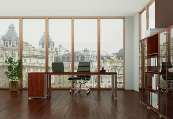 Wnętrze nowoczesne brązowy domowego biura projektowania renderowania 3d — Zdjęcie stockowe