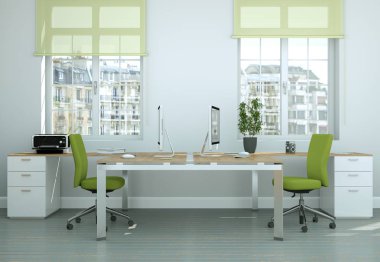 Modern yeşil ev ofis iç tasarım 3d render