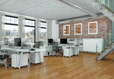 Modern ev ofis iç tasarım 3d render