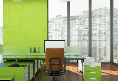 Modern ev ofis iç tasarım 3d render