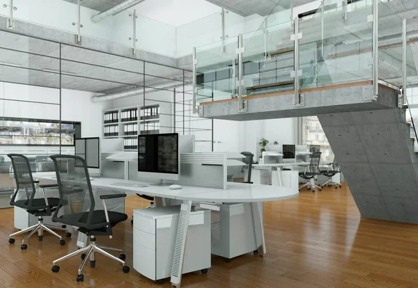 Moderno diseño de interiores de oficina en casa 3d Rendering — Foto de Stock