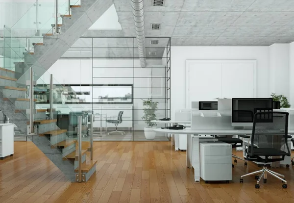 Moderní domácí kancelář interiérového designu 3d vykreslování — Stock fotografie