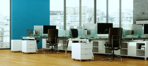 Moderno diseño de interiores de oficina en casa 3d Rendering — Foto de Stock