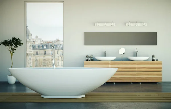 Cuarto de baño moderno diseño de interiores 3d escena de representación —  Fotos de Stock