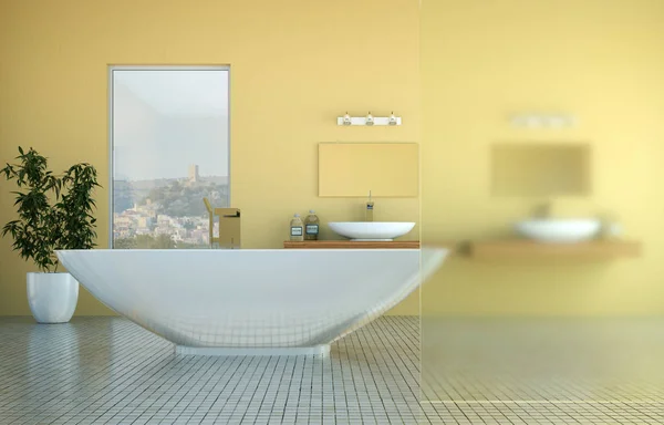 Nowoczesna łazienka wystrój wnętrz 3d renderowania sceny — Zdjęcie stockowe