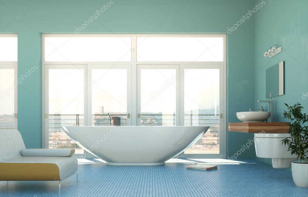 modern bathroom interior design 3d rendering scene