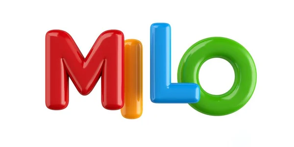 Isolierte bunte 3D-Kind Name Ballon Schrift Milo — Stockfoto