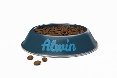 beyaz izole köpek adı Alwin ile köpek kase