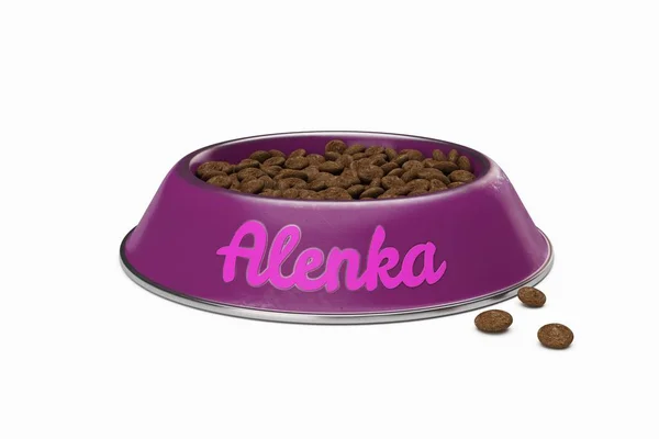 Doggy skål med namnet Alenka hund isolerad på vit — Stockfoto