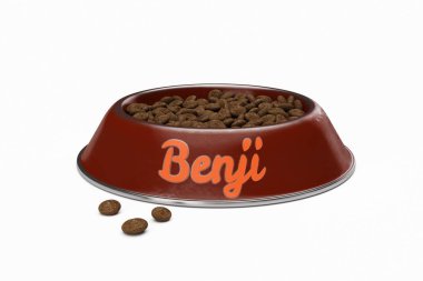 beyaz izole köpek adı Benji ile köpek kase