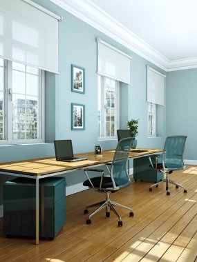 Modern beyaz ev ofis iç tasarım 3d render