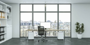 Modern beyaz ev ofis iç tasarım 3d render