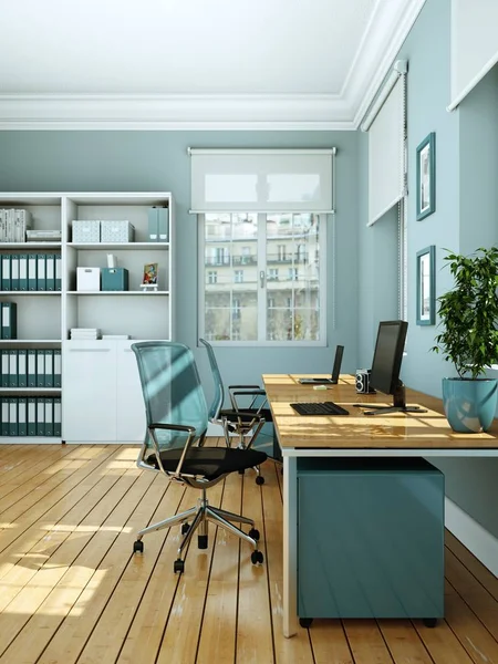 Modernes weißes Home Office Interior Design 3D Rendering — Stockfoto
