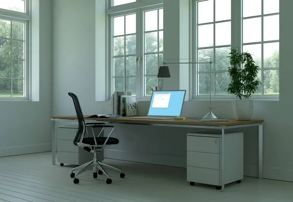 Modern white home office interior design 3d Rendering — Stock Photo, Image