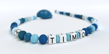 Adı Timo ile çocuklar için mavi emzik Zinciri